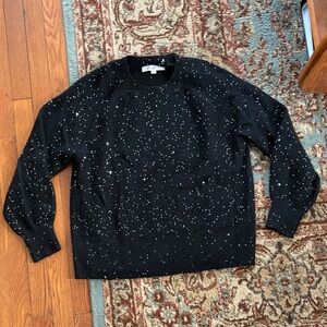 LOFT Black Crewneck Sweater with Silver Speckle